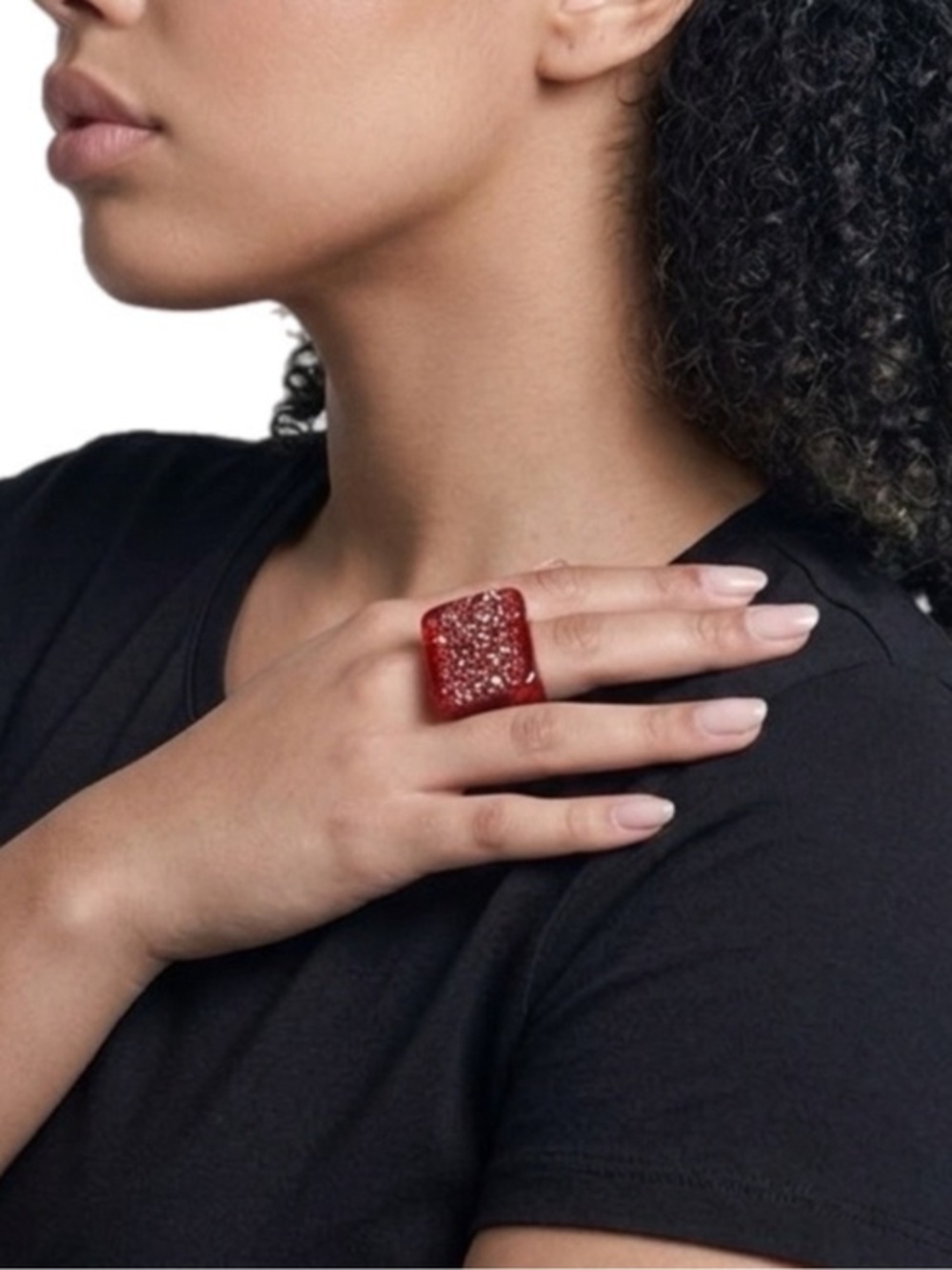 Red Glitter Square Acrylic Statement Ring Adjustable